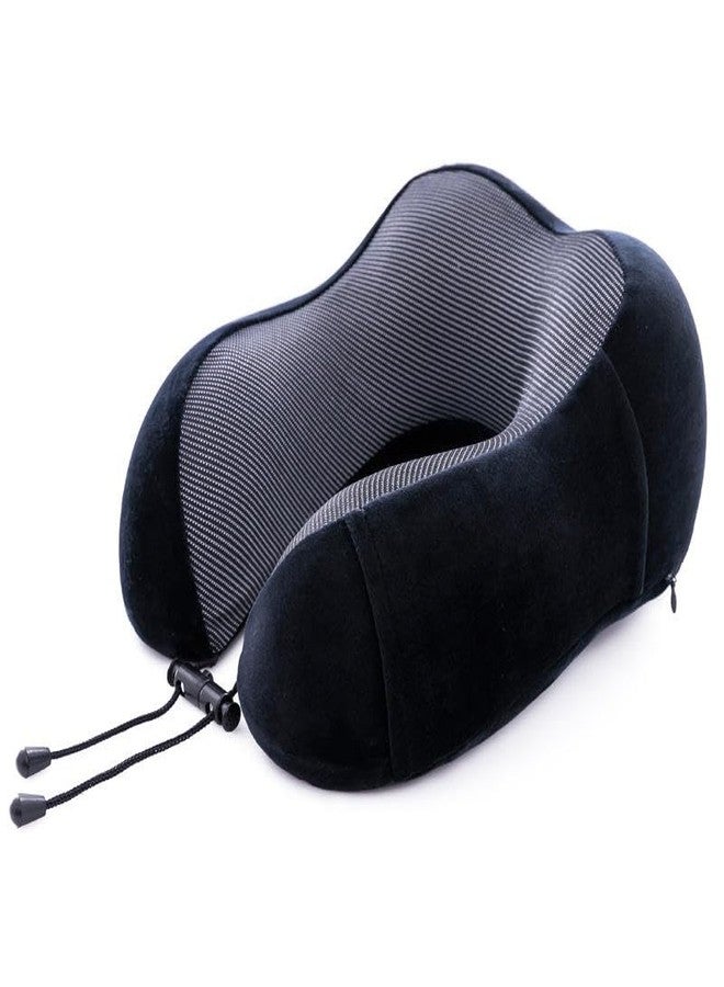 kossto Memory Foam Travel Pillow for Neck Pain Relief, Includes Eye Mask & Noise Isolating Ear Plugs, Portable Combo for Men & Women, Ideal for Long Flights & Road Trips | Velvet Black - Image 2